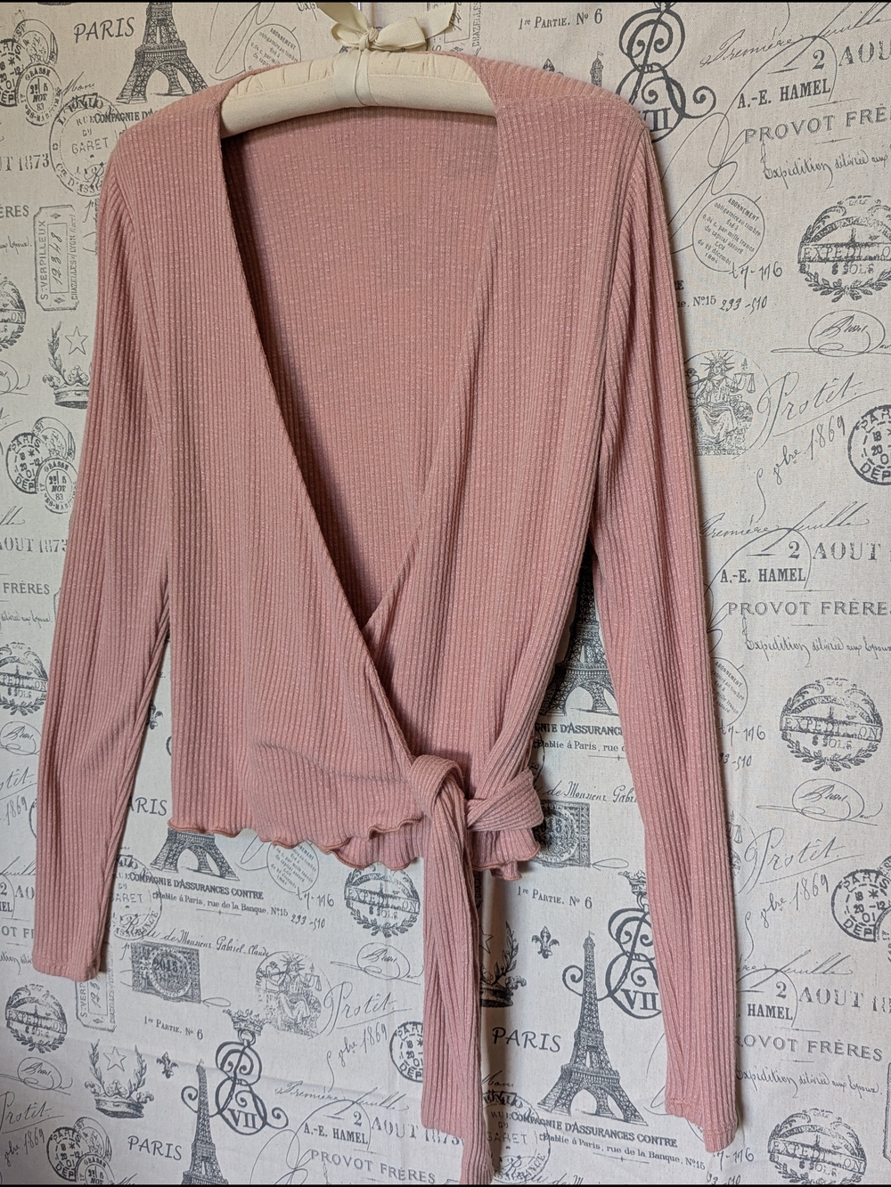 Abercrombie & Fitch Dusty Rose Ribbed Ballet Wrap Sweater Size L